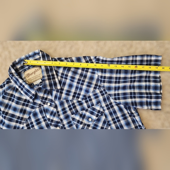 Wrangler Large Pearl Snap Plaid Shirt Blue Western - Picture 9 of 9